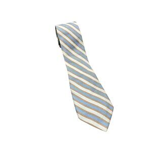 Rooster Striped Silk Blend Necktie Beige Blue One Size Adjustable Fit Business